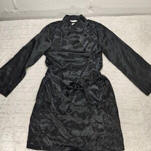 VTG 90s Black Satin Robe Morgan Taylor Intimates Luxury Sexy Goth Pockets Womens